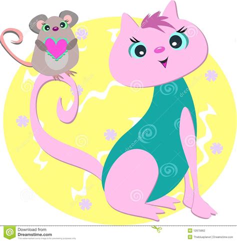 Vector Cute Cartoon Pink Cat Holding Heart Vector