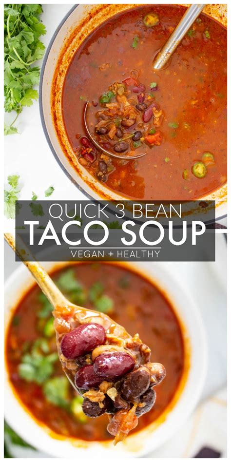 You want the vegetables to be tender. 3 Bean Taco Soup | Recipe in 2020 | Savory vegan, Vegan ...