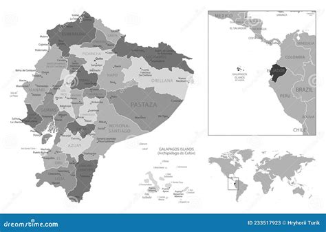 Mapa Blanco Y Negro Altamente Detallado De Ecuador Ilustración Del