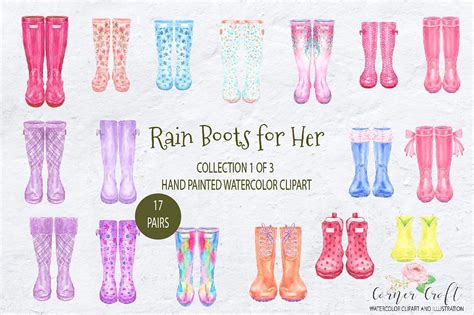 Welly family bespoke pictures are completely unique and a fun alternative to a family. Watercolor Rain Boots for her | Watercolor clipart, Clip ...