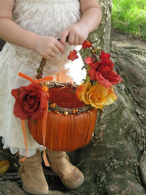 Fall Pumpkin Rustic Harvest Flower Girl Basket For