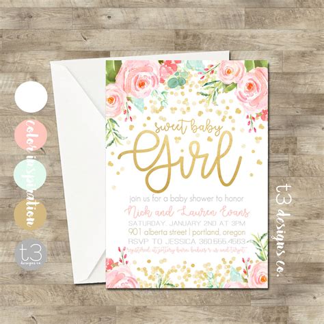 Then, get your free printable boy story baby shower or couples invitation on our web now! pink gold baby girl shower invitation