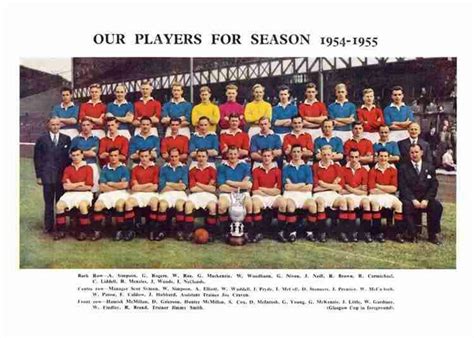 Calendrier, scores et resultats de l'equipe de foot de glasgow rangers (gers). Rangers team group in 1954-55.