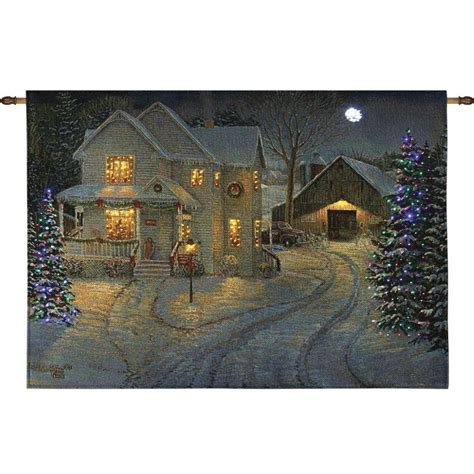 Thomas Kinkade Country Night Fiber Optic Lighted Woven Wall Tapestry