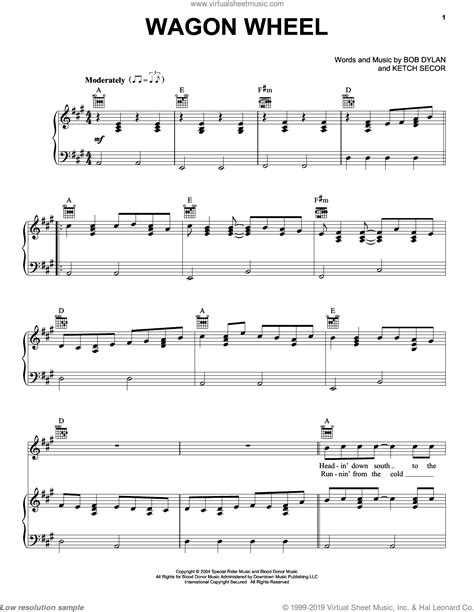Darius Rucker Wagon Wheel Sheet Music For Voice Piano Or Guitar