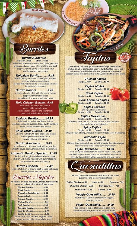 Menu At Authentic California Mexican Grill Restaurant Kingsport N