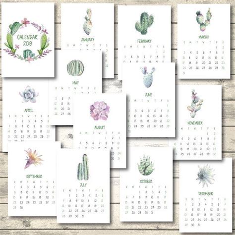 Monthly june 2019 printable calendar. 2019 PRINTABLE Cactus Calendar 2019 Wall Calendar Monthly ...