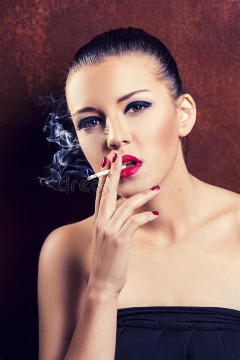 Close Up Portrait Of Smoking Girl Stock Photo Image Of