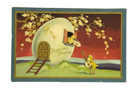 1920s Easter Postcard With Chicks And Egg Illustrated Vintage French