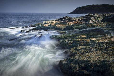 Waves Crashing Against The Shore In Acadia National Park Photograph By