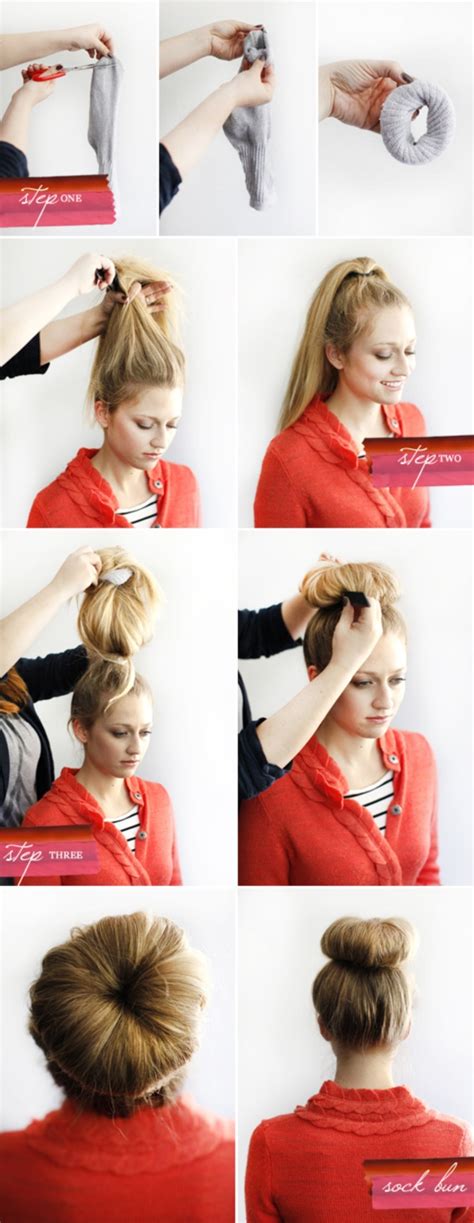 5 simple hairstyles for moms. How to make a sock Bun: 18 Step by Step Tutorials