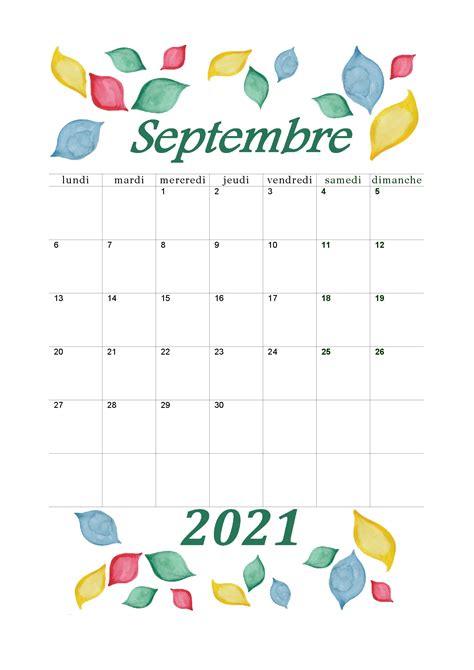 Dans la version excel du calendrier. Calendrier de septembre 2021 en PDF à imprimer