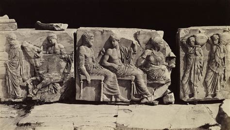 Doric order frieze in the parthenon at athens, sculpture in uninterrupted succession, occurs in groups at regular intervals, features called triglyphs, the spaces formed, vintage line drawing. Middle East | Art Blart