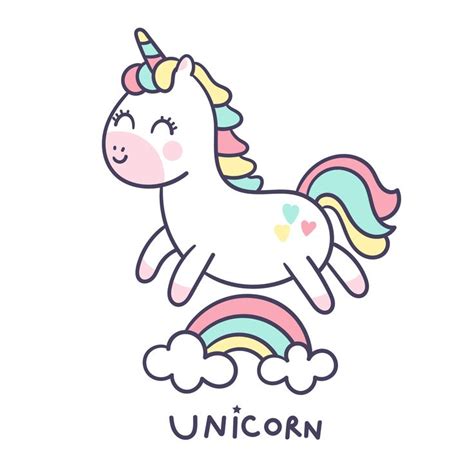 Kawaii Unicorn Illustration Vector For Print Designcute Animal Cartoon