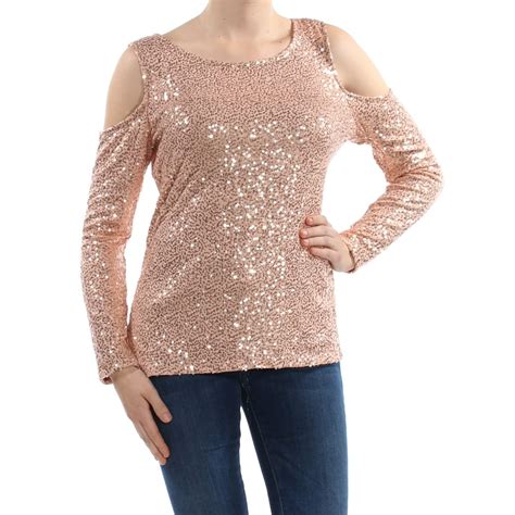 Inc Inc Womens Pink Sequined Cold Shoulder Long Sleeve Scoop Neck Top