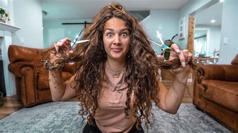 It may come as a surprise to learn that the curlier your hair, the more fragile it tends to be! Cutting my long CURLY HAIR at home | trim SPLIT ENDS diy ...
