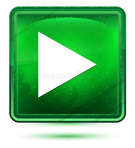Play Icon Neon Light Green Square Button Stock Illustration