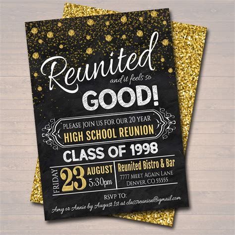Classic High School Or College Reunion Invitationtemplate With A Faux
