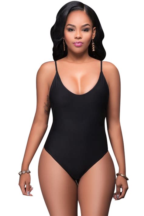 Sexy Solid Black One Piece Swimsuit Bikini