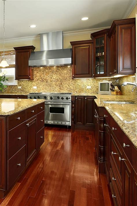 Best cherry kitchen cabinets ideas on internet cherry kitchen island photos and galleries for you. Giallo Napoli Granite Countertop Full Height Backsplash ...