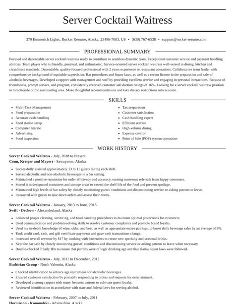 Resume Template For Waitress Get Free Templates