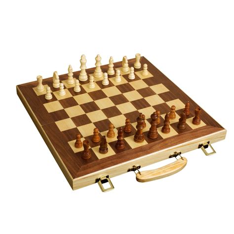 Sterling Games 16″ Solid Wooden Chess Set Travel Folding Board With
