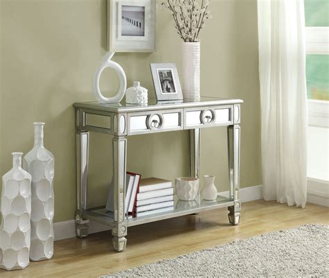 monarch specialties console table  brushed silver
