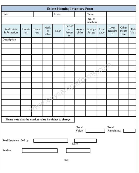 Estate Planning Inventory Form Sample Forms