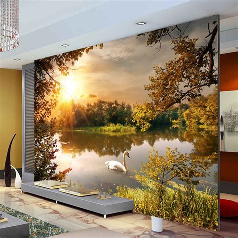 Trees Swan Lake Photo Wallpaper Sunshine Wallpaper Custom