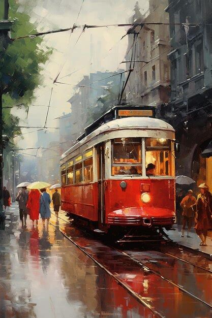 Premium Ai Image Painting Of A Tram