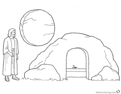 Easter sunday school coloring page. Empty Tomb Cloring Pages Jesus is Risen Easter Coloring ...