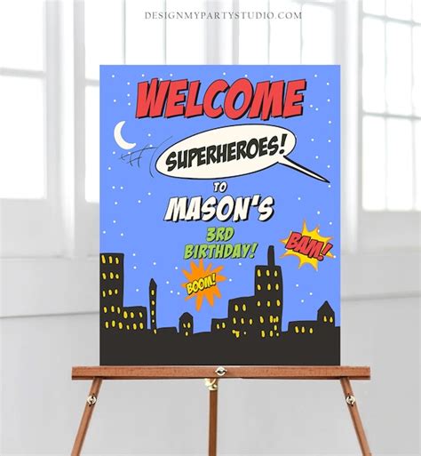 Editable Superhero Birthday Welcome Sign Boy Superheroes Party Super