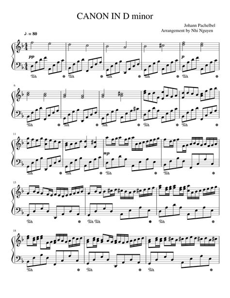 Canon in D minor - Johann Pachelbel Sheet music for Piano (Solo