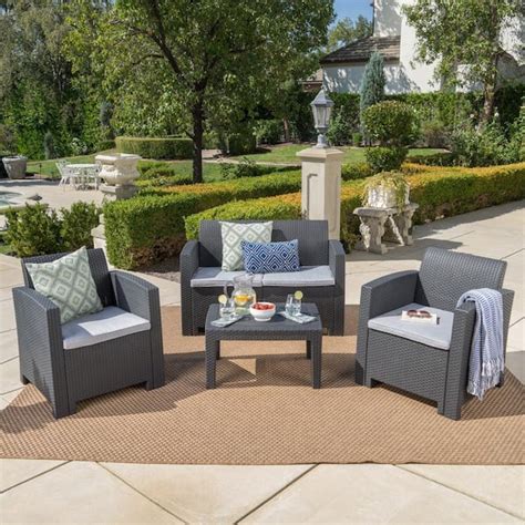 Noble House Charcoal 4 Piece Faux Wicker Patio Conversation Set With