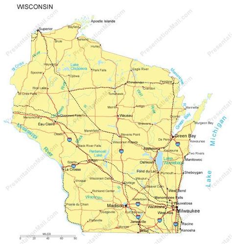 Wisconsin Map Counties Major Cities And Major Highways Digital