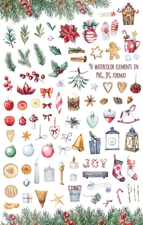 Watercolor Christmas Set With Images Christmas Watercolor