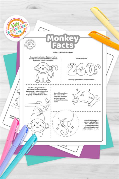 Printable Fun Facts About Monkeys For Kids To Print And Learn Kids