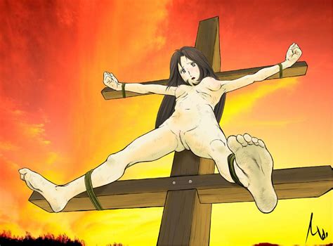 1girl Artist Request Barefoot Bdsm Bondage Bound Breasts Character Request Cross Crucifixion