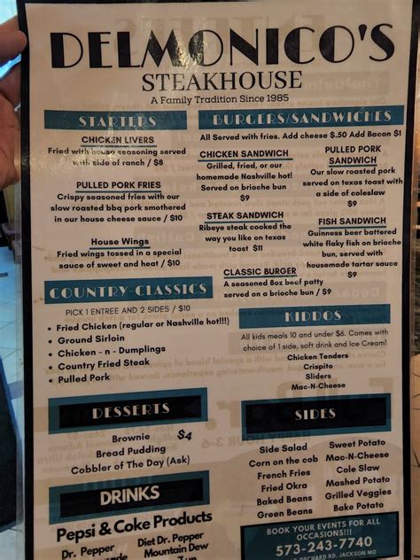 Menu At Delmonicos Steakhouse Jackson Old Orchard Rd 3830