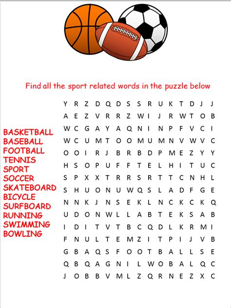 Printable Sports Word Search