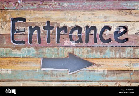Entrance Arrow Sign On Wooden Stock Photo Alamy