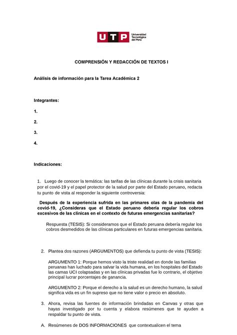 Semana 09 - Consigna para tarea de la semana - COMPRENSIÓN Y REDACCIÓN
