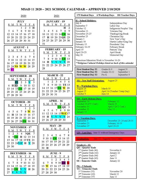 Msad 11 2020 2021 School Calendar Approve 2102020 Laura E Richards