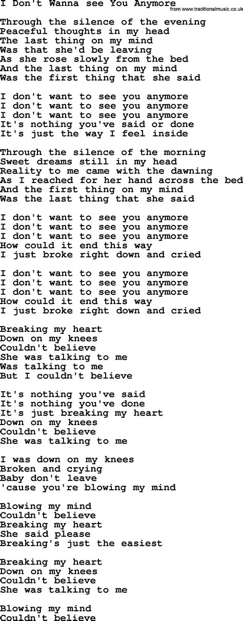 I Dont Wanna See You Anymore By The Byrds Lyrics With Pdf