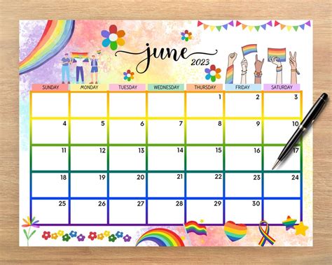 editable june 2023 calendar happy pride lgbtq planner etsy