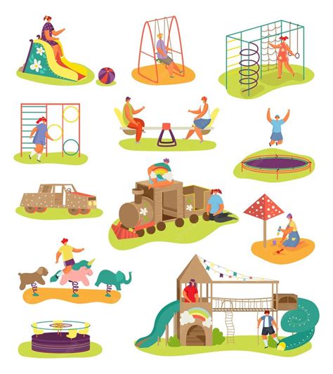 Premium Vector Set Of Playgrounds With Kids Elements