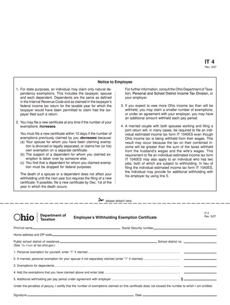 Ohio W4 Form 2023 Printable Forms Free Online