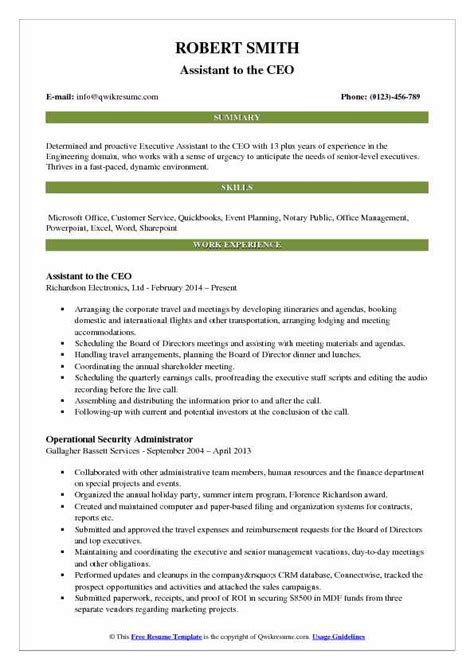 Executive Assistant To The Ceo Resume Samples Qwikresume