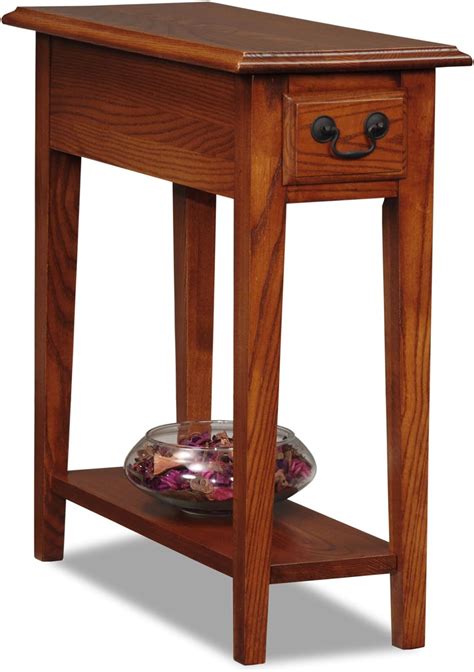 Leick Solid Wood Side End Table With Storage Drawer And Shelf Small