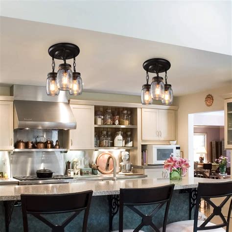 This means the light fixture hangs from the ceiling a little bit. Mason Jar Semi Flush Mount - 3 Lights | Farmhouse kitchen ...